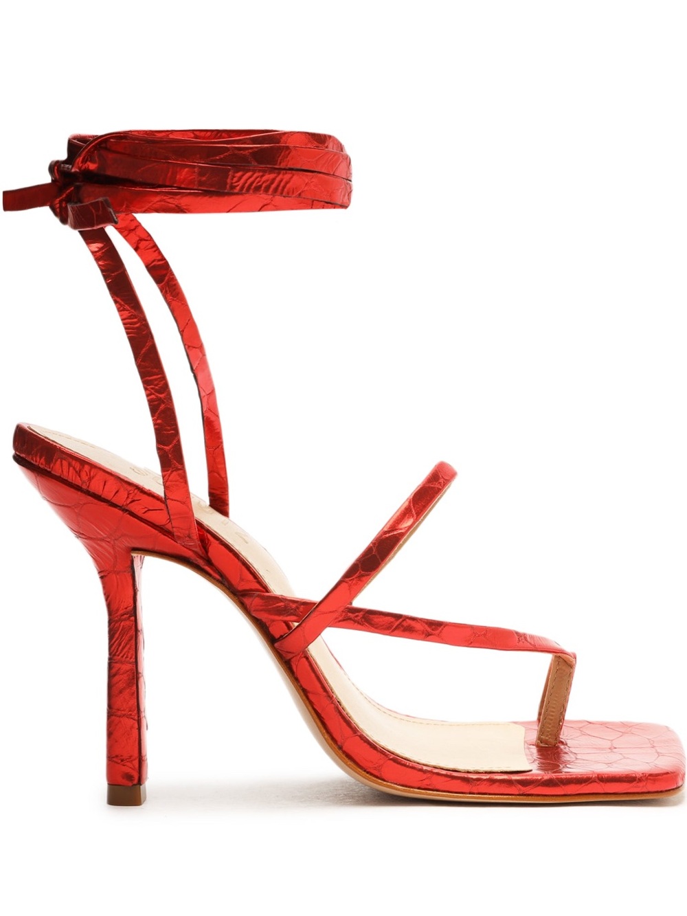 Schutz Lilly Metallic Crocodile Embossed Leather Sandals